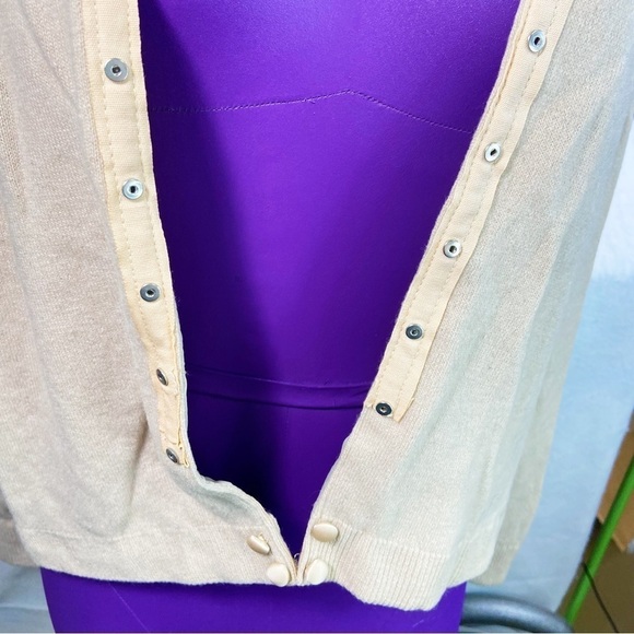 CynLes cashmere lace taupe covered button cardigan sweater 50s 60s collar snaps - Picture 8 of 13